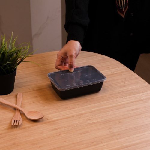Felton BFR750 black rectangular food container, 750mL, 173 × 122 × 48 mm