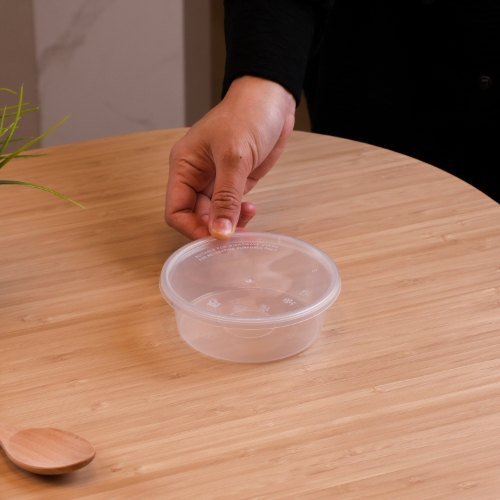 Felton FC250 clear round food container, 250mL, 120 × 120 × 40 mm