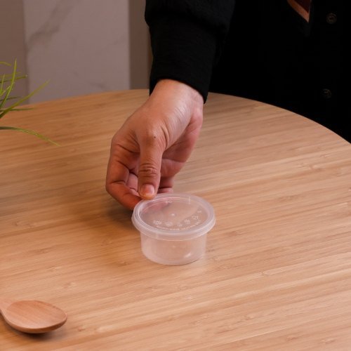 Felton FC90 clear round food container, 90mL, 77 × 77 × 40 mm