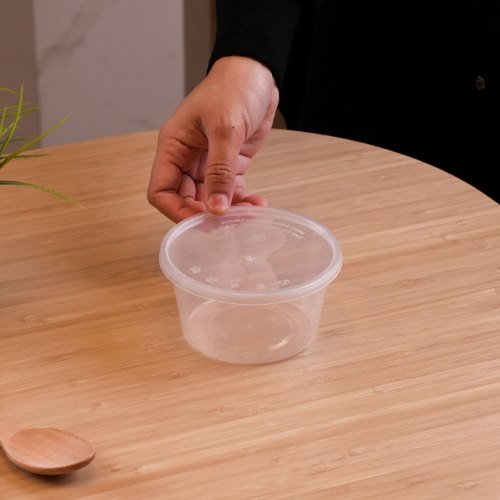 Felton RT300R clear round food container, 500mL, 120 × 120 × 65 mm