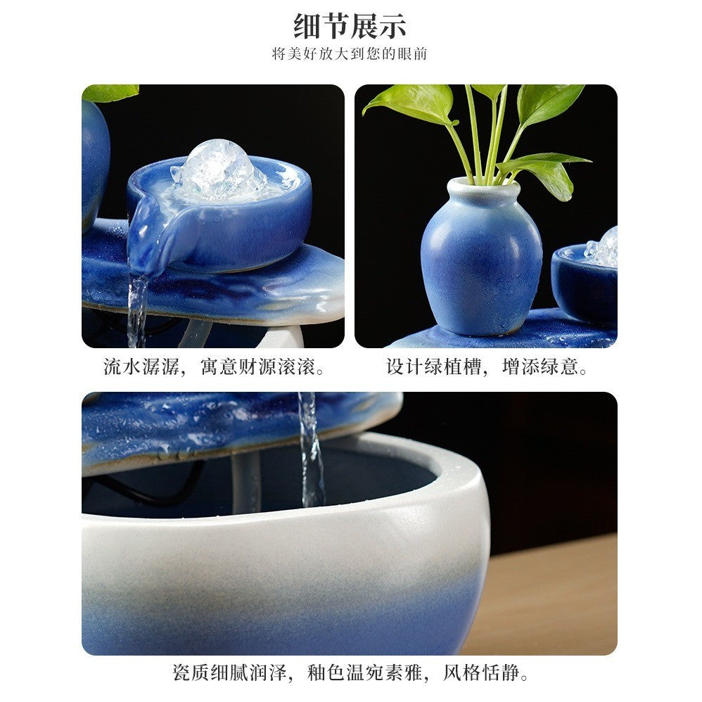 Blue Glazed Ceramic Tabletop Waterfall Fountain – product details view 9