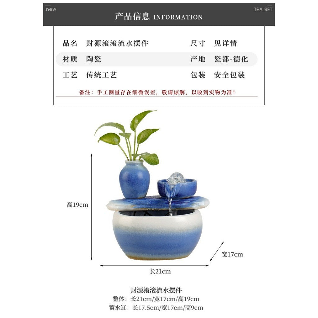 Blue Glazed Ceramic Tabletop Waterfall Fountain – product details view 7