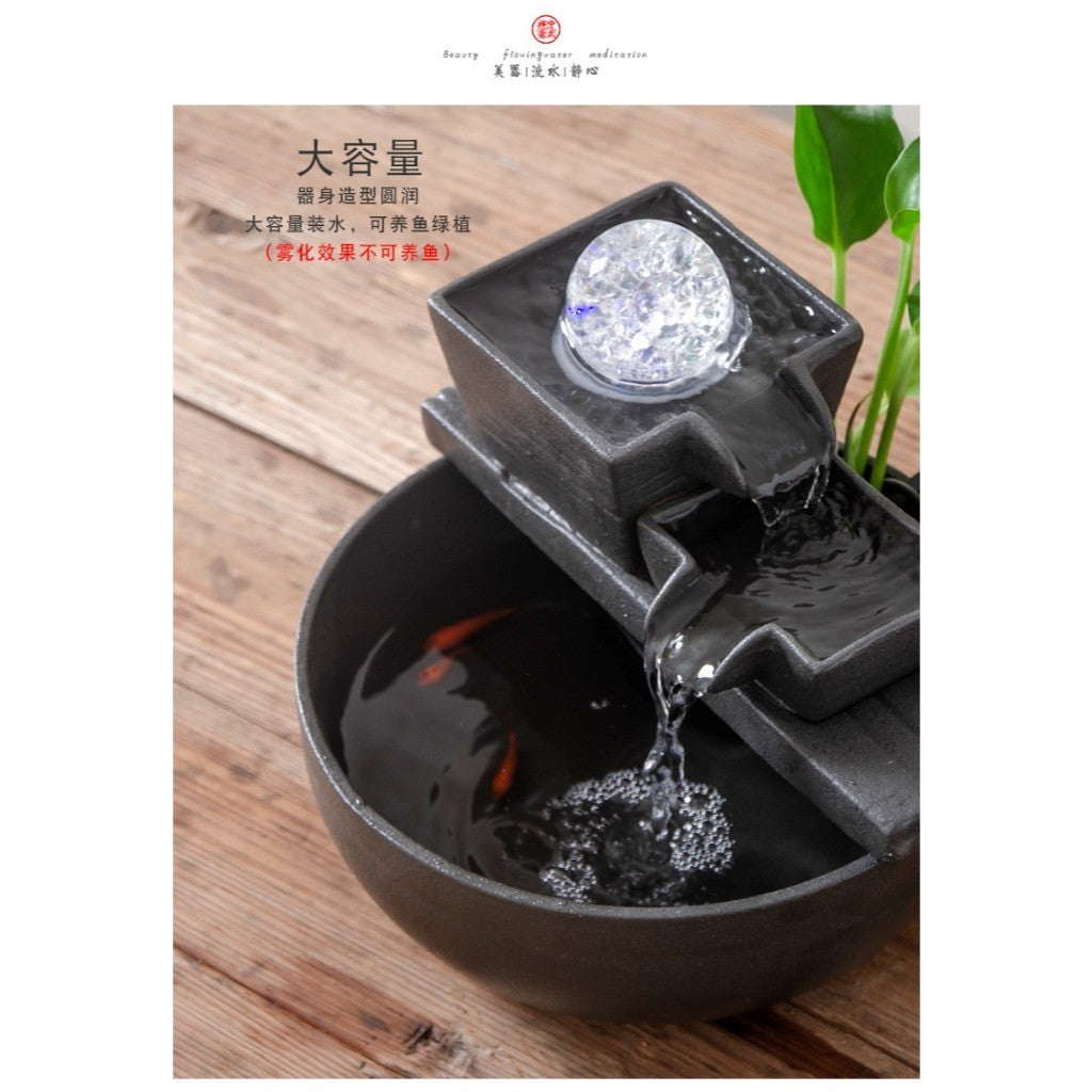 Round Ceramic Water Fountain with Crystal-Ball Design – crystal-ball detail