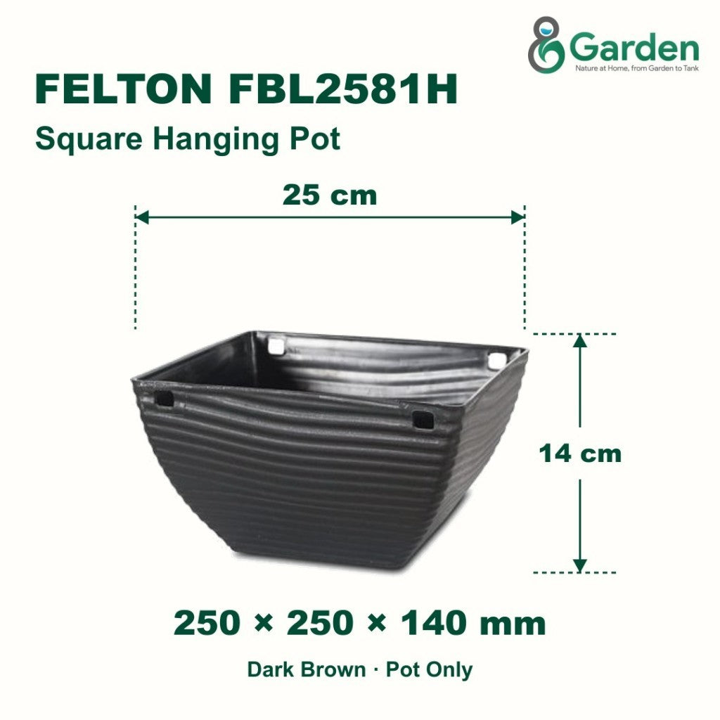 Felton FBL2581H Square Plastic Flower Pot 25cm – product and size guide