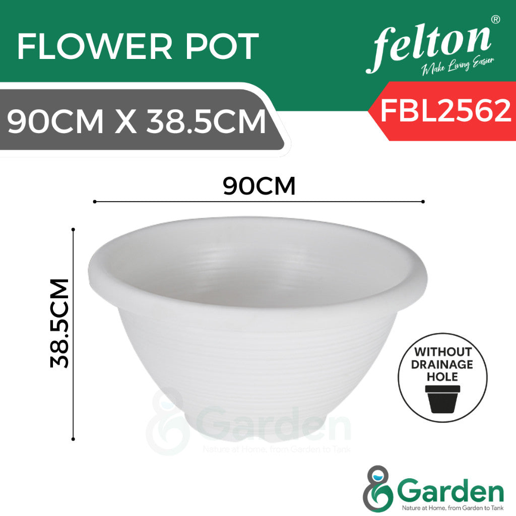 Felton FBL2562 Round Plastic Flower Pot 90cm – No Drainage Hole – product and size guide