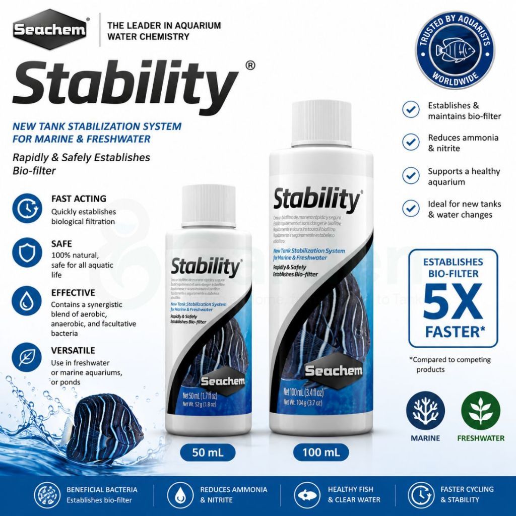 Seachem Stability Aquarium Beneficial Bacteria – 50ml / 100ml – product information
