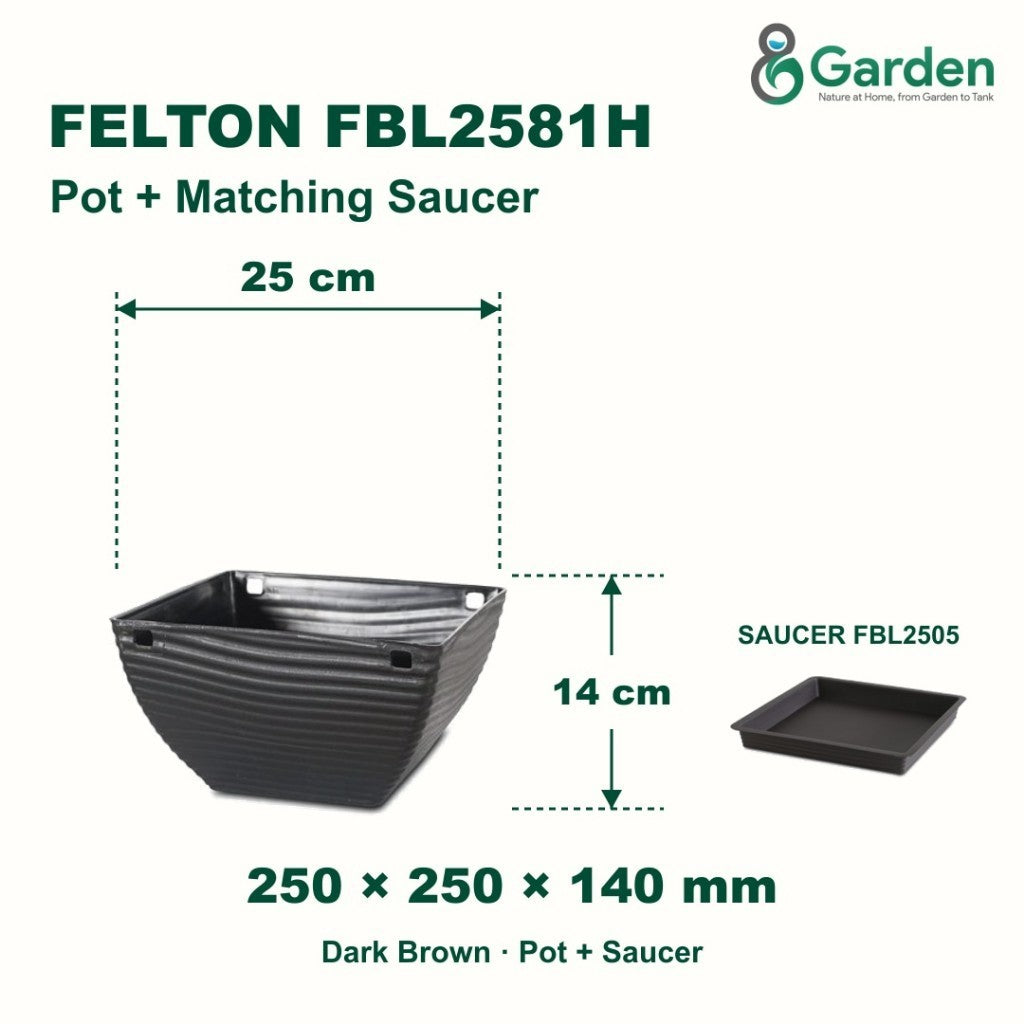 Felton FBL2581H Square Plastic Flower Pot 25cm – product and size guide