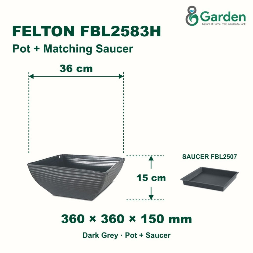 Felton FBL2583H Square Plastic Flower Pot 36cm – product and size guide