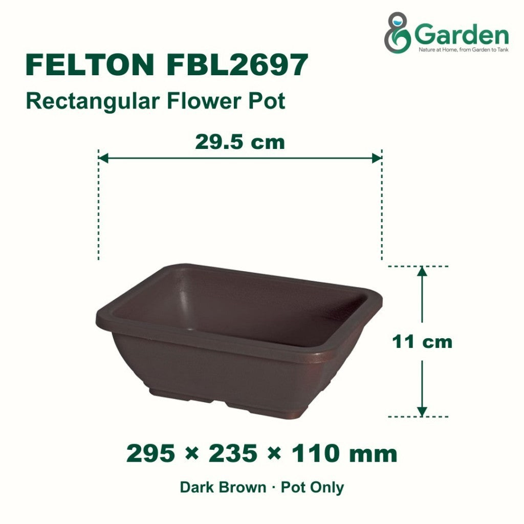 Felton FBL2697 Rectangular Plastic Flower Pot 29.5cm – product and size guide