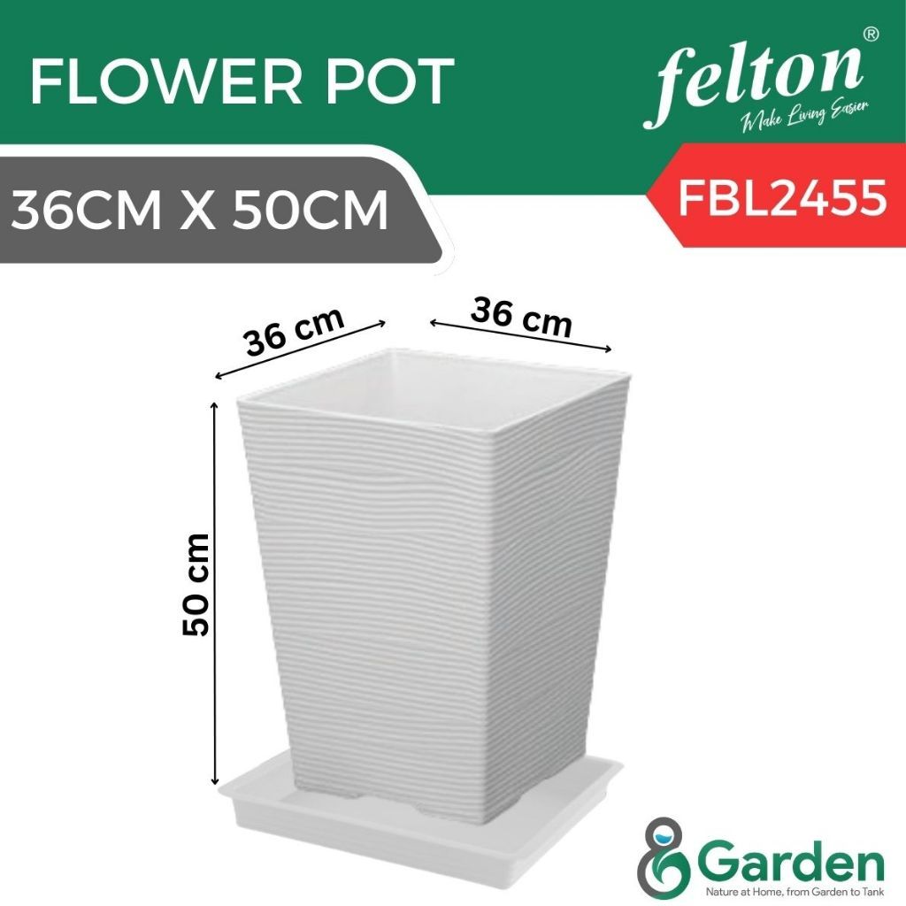 Felton FBL2453 Square Plastic Flower Pot 25.2cm – product and size guide