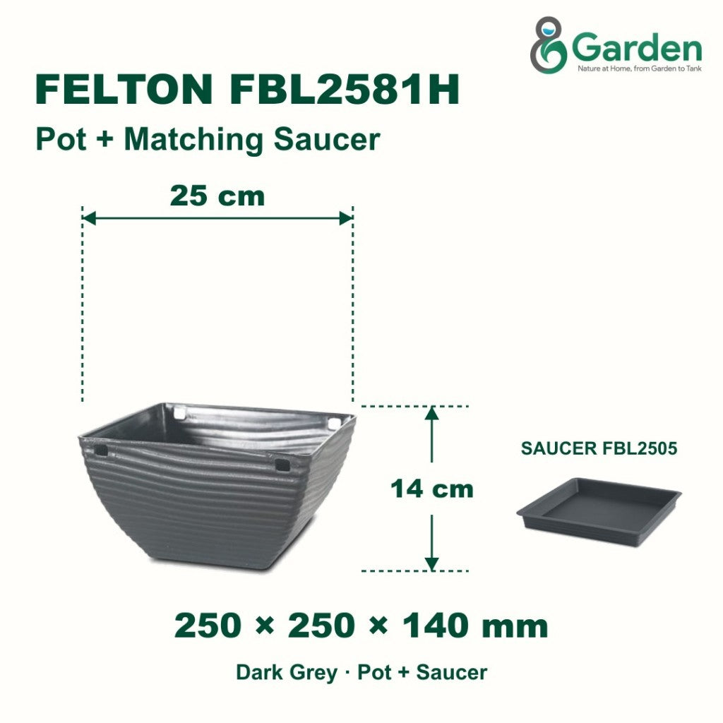 Felton FBL2581H Square Plastic Flower Pot 25cm – product and size guide