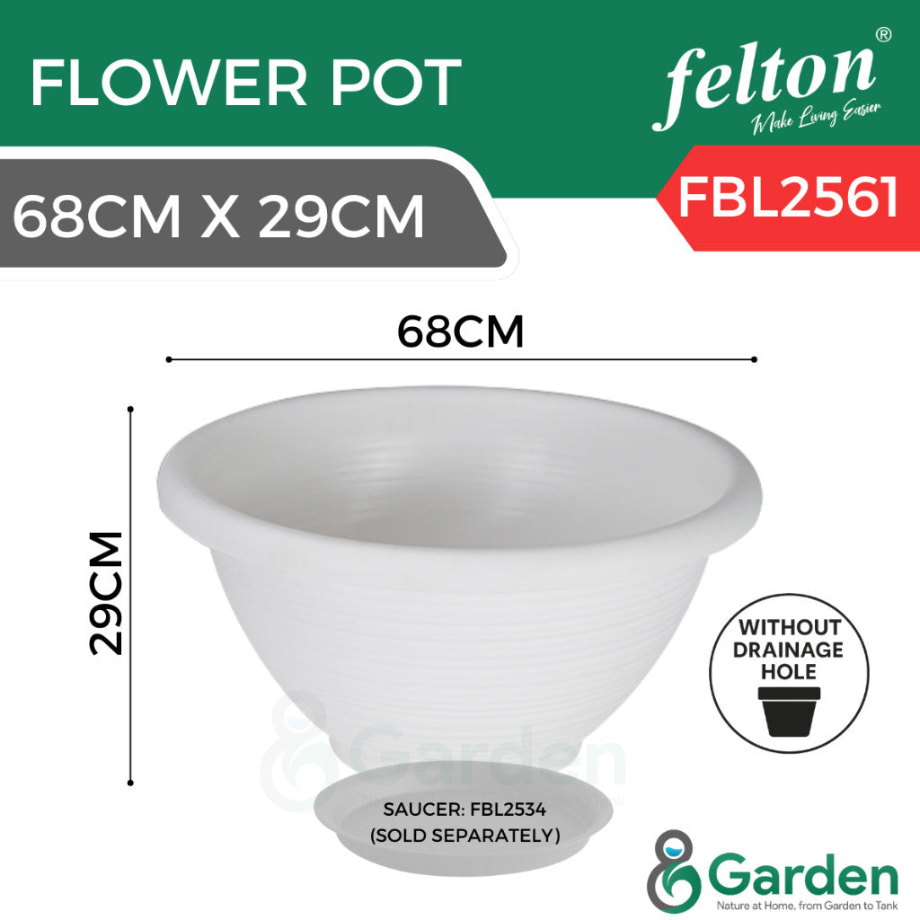 Felton Round Plastic Flower Pots 2464/2465/2456/2457/2458/2561 – product and size guide