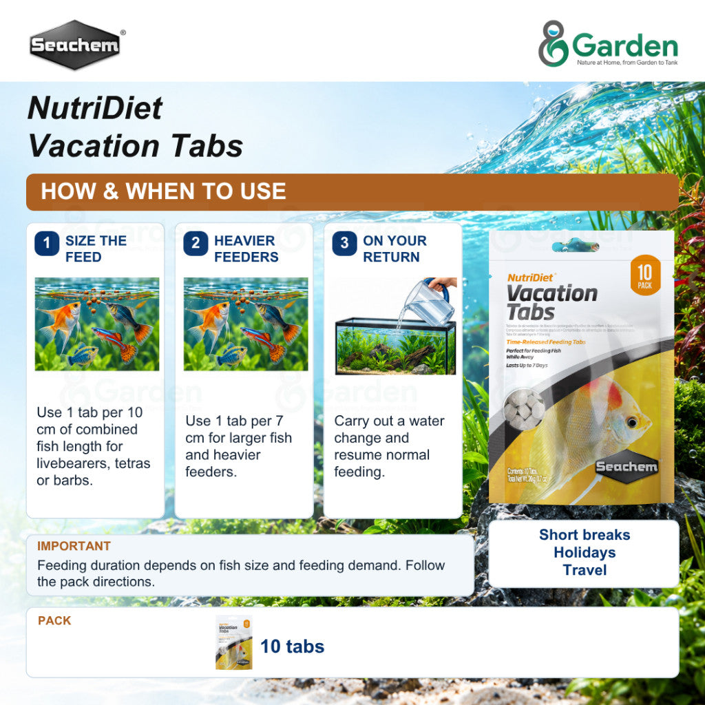 Seachem NutriDiet Vacation Tabs Holiday Fish Food 10 Tabs – product information