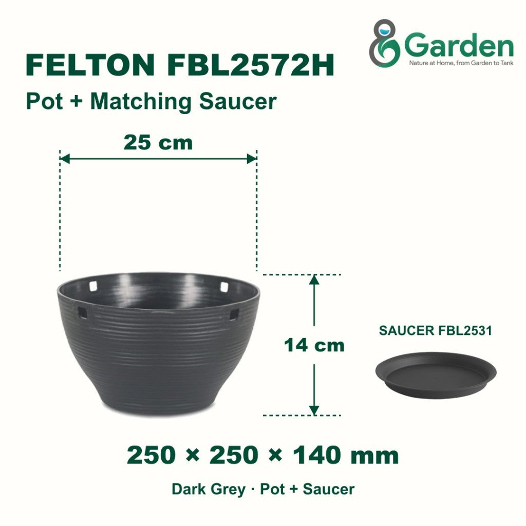 Felton FBL2572H Round Plastic Flower Pot 25cm – product and size guide