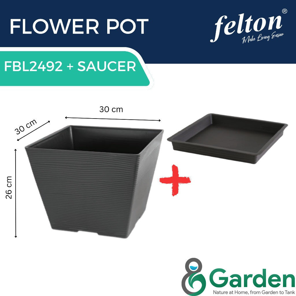 Felton Square Plastic Flower Pots 2491/2492/2493/2494/2495 – product and size guide