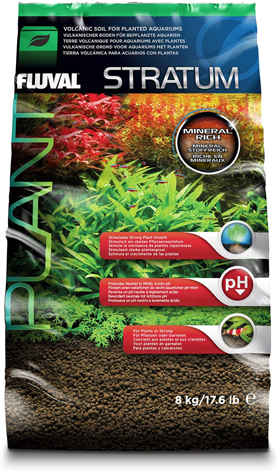 Fluval Plant & Shrimp Stratum – 8 kg Aquarium Soil – retail product packaging