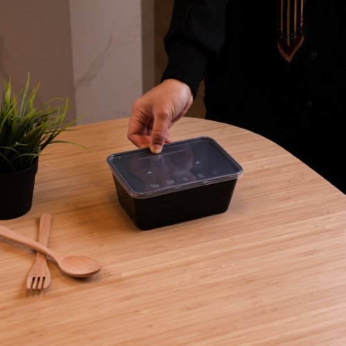 Felton BFR1000 black rectangular food container, 1000mL, 173 × 122 × 62 mm
