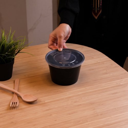 Felton BRT1000R black round food container, 1000mL, 150 × 150 × 96 mm