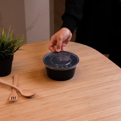 Felton BRT750R black round food container, 750mL, 150 × 150 × 68 mm
