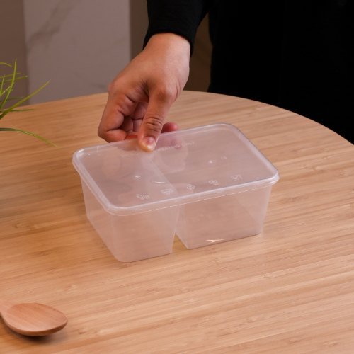 Felton FR10002C clear 2-compartment food container, 1000mL, 173 × 122 × 66 mm