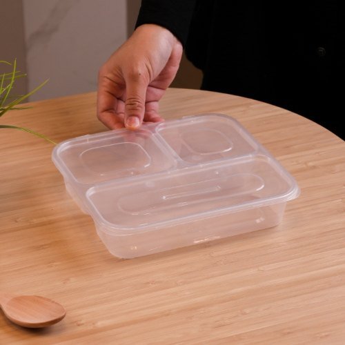 Felton FR1200S3C clear 3-compartment food container, 1200mL, 206 × 187 × 42 mm