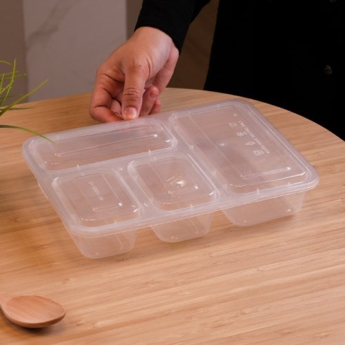 Felton RT1400S4C clear 4-compartment food container, 1400mL, 257 × 190 × 50 mm