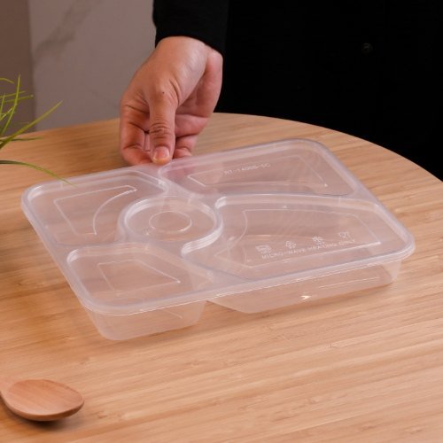 Felton RT1400S5C clear 5-compartment food container, 1400mL, 266 × 205 × 37 mm