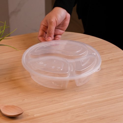 Felton RT1100R3C clear 3-compartment food container, 1100mL, 220 × 220 × 54 mm