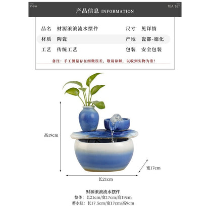 Blue Glazed Ceramic Tabletop Waterfall Fountain – product details view 7