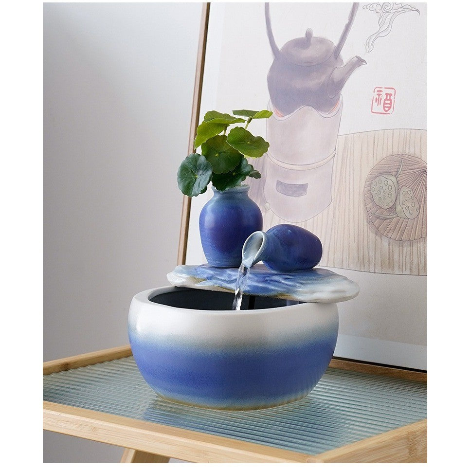 Blue Glazed Ceramic Tabletop Waterfall Fountain – product details view 6