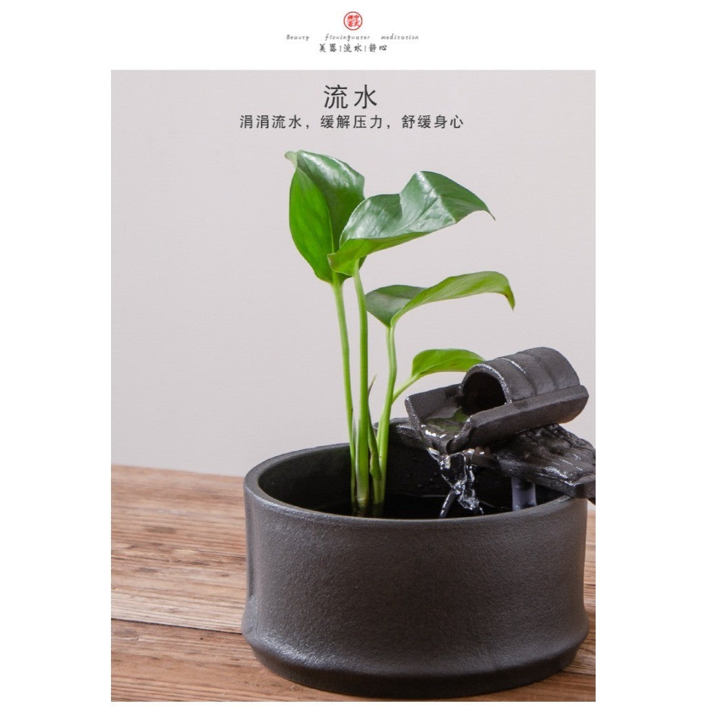 Zen Round Ceramic Tabletop Fountain – styled display