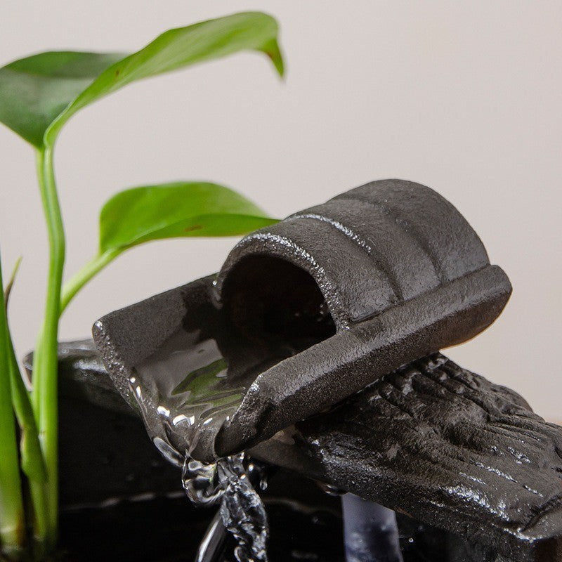 Zen Round Ceramic Tabletop Fountain – pouring detail