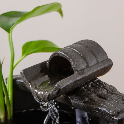 Zen Round Ceramic Tabletop Fountain – pouring detail