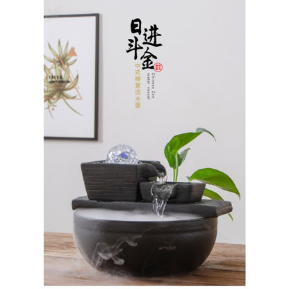 Round Ceramic Water Fountain with Crystal-Ball Design – indoor display