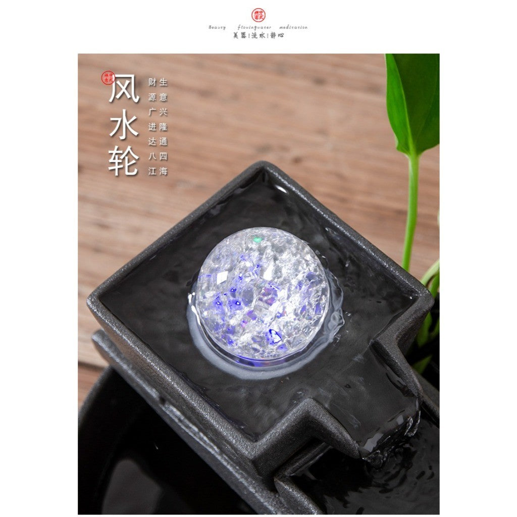 Round Ceramic Water Fountain with Crystal-Ball Design – waterflow detail