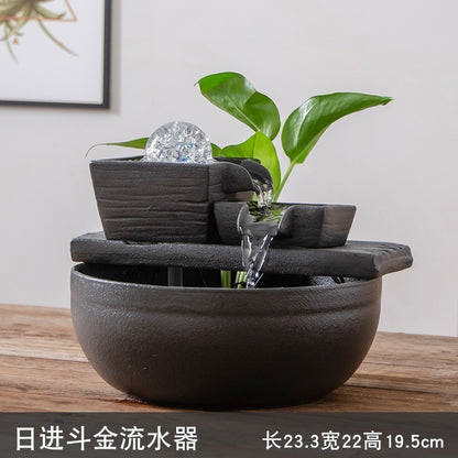 Round Ceramic Water Fountain with Crystal-Ball Design – without atomization