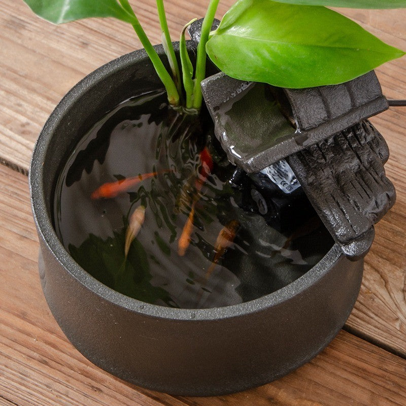 Zen Round Ceramic Tabletop Fountain – styled black fountain
