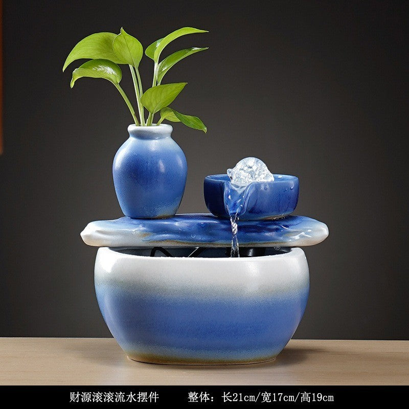 Blue Glazed Ceramic Tabletop Waterfall Fountain – product details view 10