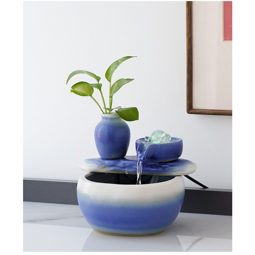 Blue Glazed Ceramic Tabletop Waterfall Fountain – product details view 5