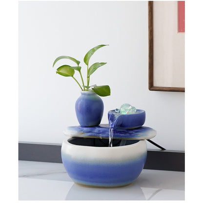 Blue Glazed Ceramic Tabletop Waterfall Fountain – product details view 5
