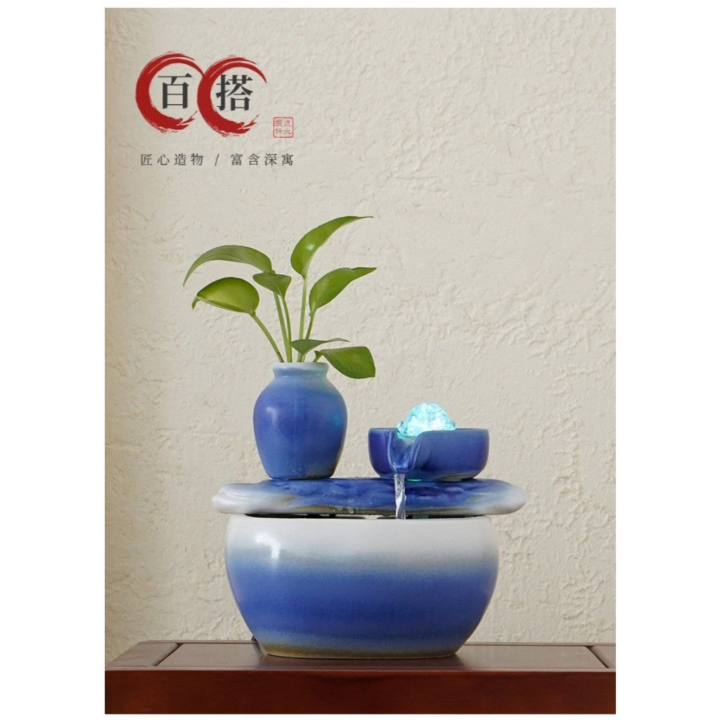 Blue Glazed Ceramic Tabletop Waterfall Fountain – product details view 2
