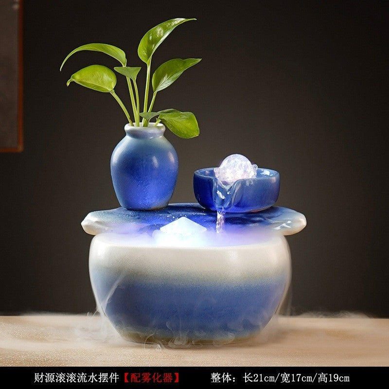 Blue Glazed Ceramic Tabletop Waterfall Fountain – product details view 11