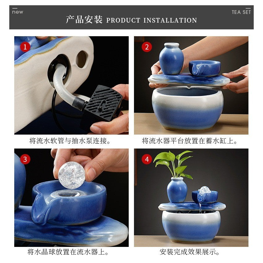 Blue Glazed Ceramic Tabletop Waterfall Fountain – product details view 4