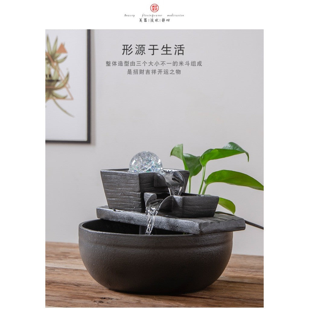 Round Ceramic Water Fountain with Crystal-Ball Design – styled fountain