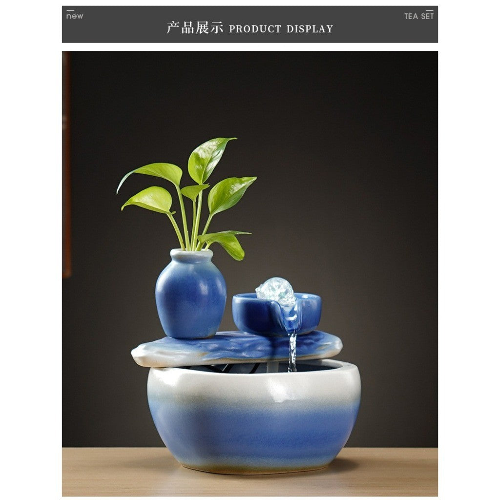 Blue Glazed Ceramic Tabletop Waterfall Fountain – product details view 3