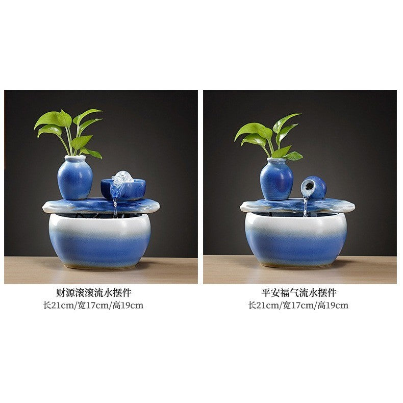 Blue Glazed Ceramic Tabletop Waterfall Fountain – product details view 8