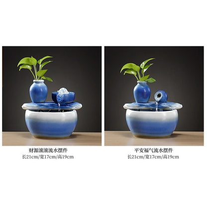 Blue Glazed Ceramic Tabletop Waterfall Fountain – product details view 8