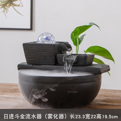 Round Ceramic Water Fountain with Crystal-Ball Design – with atomization