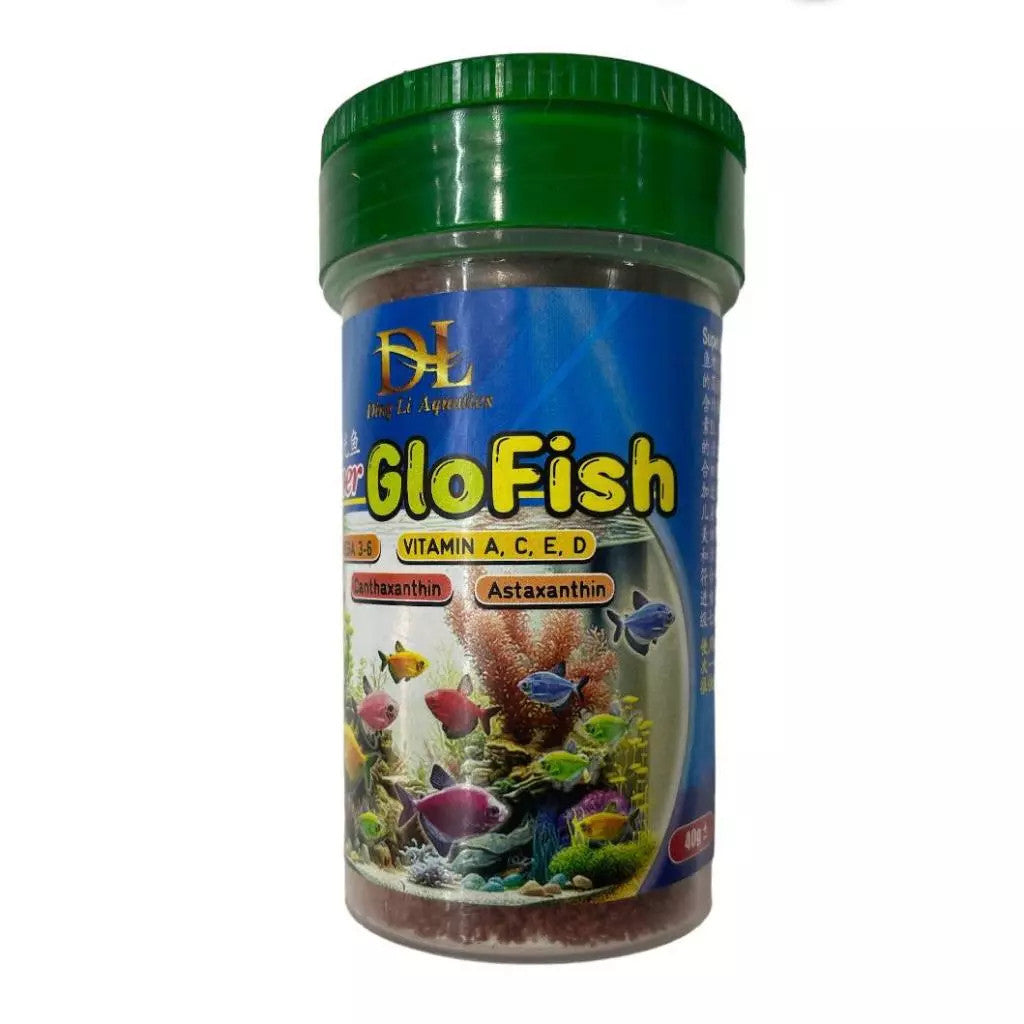 DL Super Glofish Tropical Fish Food – product and packaging