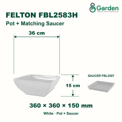 Felton FBL2583H Square Plastic Flower Pot 36cm – product and size guide